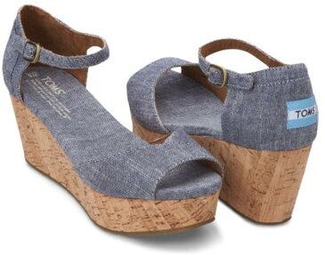 TOMS Chambray Vegan Women's Platform Wedgesトムスシャンブレーベイガンプラットフォームウェッジ