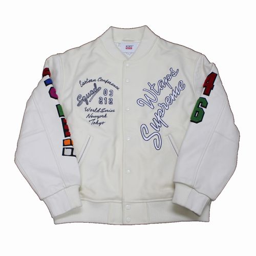 Supreme × WTAPS 21AW Varsity Jacket スタジャン L ホワイト 【中古】