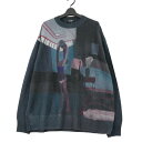 【中古】 UNDERCOVER アンダーカバー 24SS Helen Verhoeven Helen総柄ペーパークルーネックニット 4 グレーグリーン