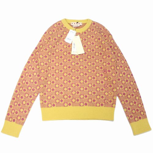 Rakuten - 【中古】 MARNI マルニ 23AW JACQUARD SHETLAND WOOL PULLOVER ニット 46 ピンク イエロー