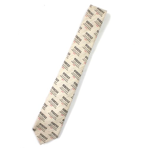 【中古】 GUCCI グッチ 18SS コットン リネン スタンプ ロゴ ネクタイ ベージュ