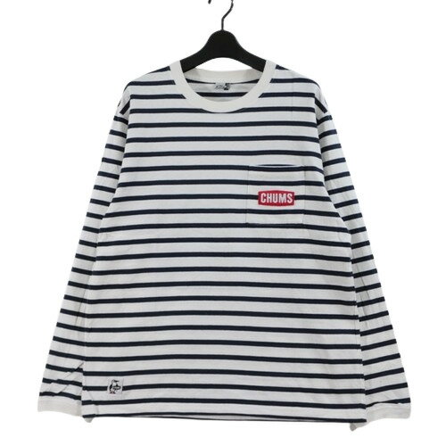 Rakuten - 【中古】 CHUMS チャムス ロゴポケットロングスリーブTシャツ ボーダー L ホワイト ネイビー