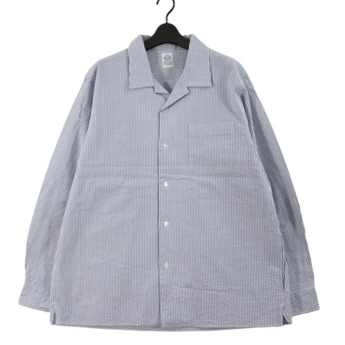 【中古】 D.C.WHITE ディーシーホワイト PROFESSORIAL SHIRT シアサッカーストライププロフェッサーシャツ M ホワイト ネイビー
