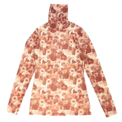 Rakuten - 【中古】 GANNI ガニー 花柄 シアー メッシュ タートルネック プルオーバー 36 レッド ベージュ