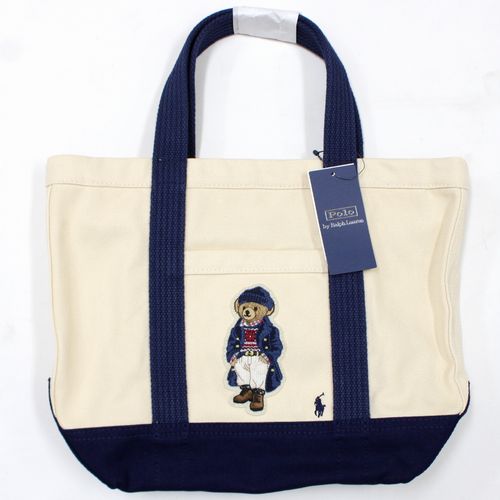 【中古】 Polo by RalphLauren ポロラルフローレン 24AW Small polo bear canvas tote bag ボロベア キャンバス トートバッグ ネイビー/エクリュ