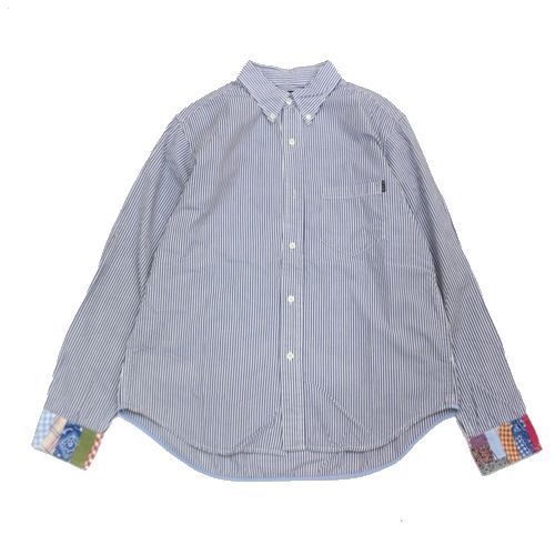Rakuten - 【中古】 Rough＆Tumble ラフ＆タンブル 袖口パッチワークストライプシャツ L ホワイト ネイビー