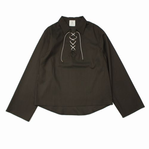 Rakuten - 【中古】 DECHAMPS デシャン 26SS MOREAU SHIRT レースアップシャツ S カーキ