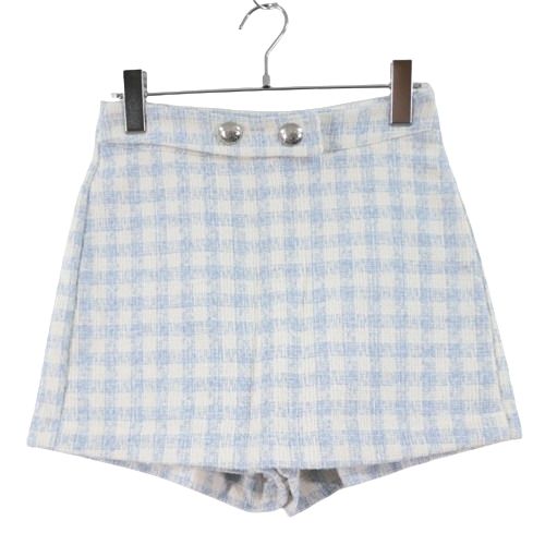Rakuten - 【中古】 ZARA ザラ チェック ツイード ショートパンツ XS ライトブルー