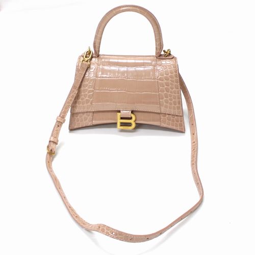 Rakuten - 【中古】 BALENCIAGA バレンシアガ HOURGLASS クロコ型押し ショルダーバッグ ベージュ