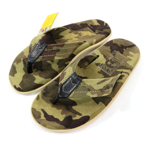 Rakuten - 【中古】 ISLAND SLIPPER アイランドスリッパ PT203C OLIVE CAMO 迷彩 レザー サンダル 5 オリーブ