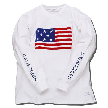 21春新作 星条旗 サガラ刺繍 BIG ロンT 長袖 Tシャツ CALIFORNIA LOSANGELES カットソー 【1万円以上お買い上げで Ron Herman ロンハーマン ミニタオル プレゼント!】 ユニセックス メンズ レディース サーフ系 春 春服 大きいサイズ