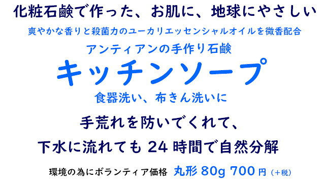 丸形80gにリニューアル！手荒れを防いで環境にも優しい化粧石鹸品質の食器洗い用無添加手作り石鹸アンティアン「キッチンソープ」丸形80g環境保護を贈るギフトにも、お一人様3個まで untiens-10000005 アンティアン無添加手作り洗顔石鹸 サンプル画像3