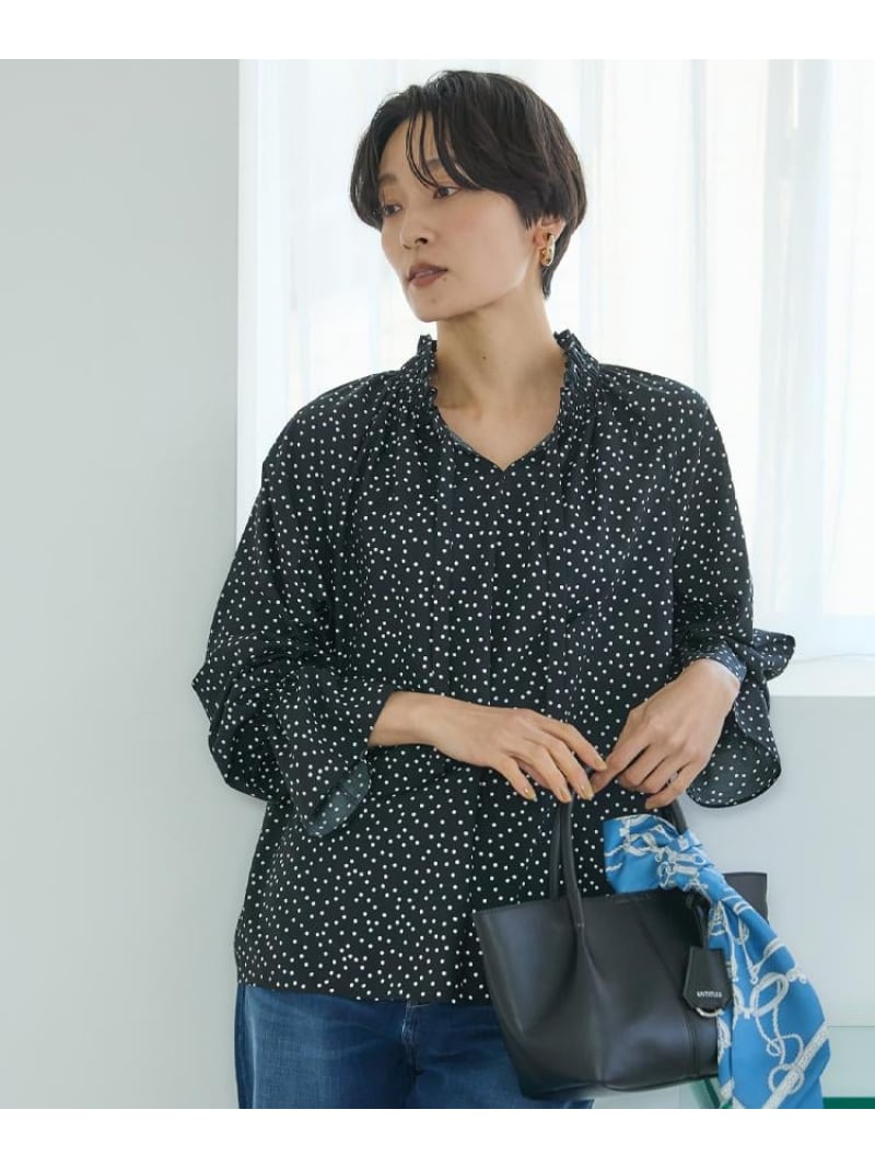SHE Tokyo シートーキョー ブラウス ブラック 黒 FREE ドット柄 パフスリーブ 5分袖 スタンドカラー 水玉 プリント トップス カットソー 大人 フェミニン カジュアル【レディース】【中古】 楽天市場】ドット ランダム（シャツ・ブラウス｜トップス