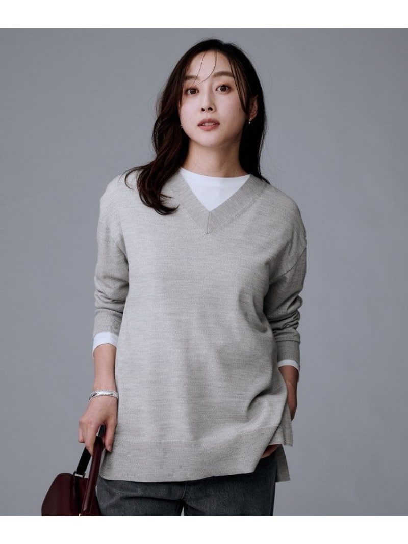 【洗える/薄手/ウール100%】Vネックロングウールニット UNTITLED アンタイトル トップス ニット ブラック ブルー【先行予約】*【送料無料】[Rakuten Fashion]のサムネイル