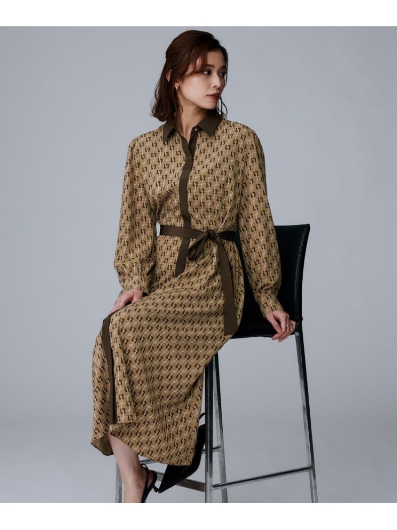 【SALE／37%OFF】【ウエストリボン/前開きボタン/レトロモダン】チェーン柄フレアワンピース UNTITLED アンタイトル ワンピース・ドレス その他のワンピース・ドレス グレー【RBA_E】【送料無料】[Rakuten Fashion]