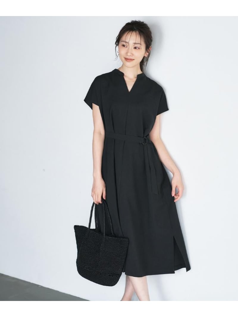 スラブバンドカラーワンピース UNTITLED アンタイトル ワンピース・ドレス その他のワンピース・ドレス ブルー ピンク ベージュ ブラック【先行予約】*【送料無料】[Rakuten Fashion]