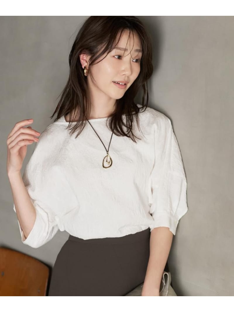 [세탁 / 짧은 길이] 자카드 보트 넥 블라우스 UNTITLED 언타이틀 탑스 셔츠 블라우스 그레이 화이트 [무료 배송] [Rakuten Fashion]