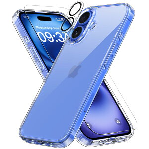 iPhone16シリーズ 対応ケース 高透明感 ほぼ全面保護 衝撃吸収 ガラスフィルム1枚とレンズフィルム1枚付き 黄ばみにくい 精密な切口とボタン ストラップホール付き 0504 iPhone 16/iPhone 16 Pro/iPhone 16 Plus/iPhone 16 Pro Max 対応