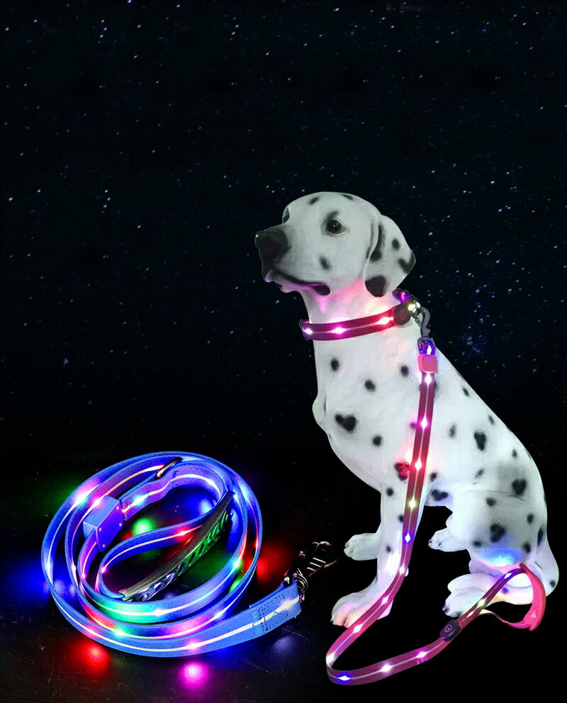 uofeshop 犬用首輪 夜用　LEDライト 光る セーフティーライト LED お散歩ライト 充電式 充電 光る首輪 光る ペット ペット首輪 犬 サイズ調整可能 安全対策 中型犬 大型犬 夜間 散歩 首輪 ハーネス リードとバッグ 事故防止 自転車 ペットグッズ