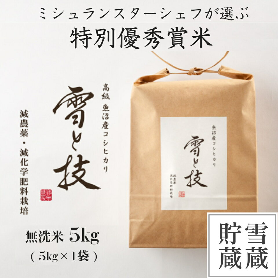 魚沼産コシヒカリ 【 令和5年産 新米 】特別優秀賞 雪蔵貯蔵 魚沼産 コシヒカリ 雪と技 無洗米 5kg 農薬5割減・化学肥料5割減栽培 特別栽培 令和5年 新米 新潟 お米 ゆきとわざ 雪室 高級 最高級 ギフト 贈り物 ミシュラン星付き店御用達 魚沼産こしひかり 麓 ろく 送料無料 あす楽