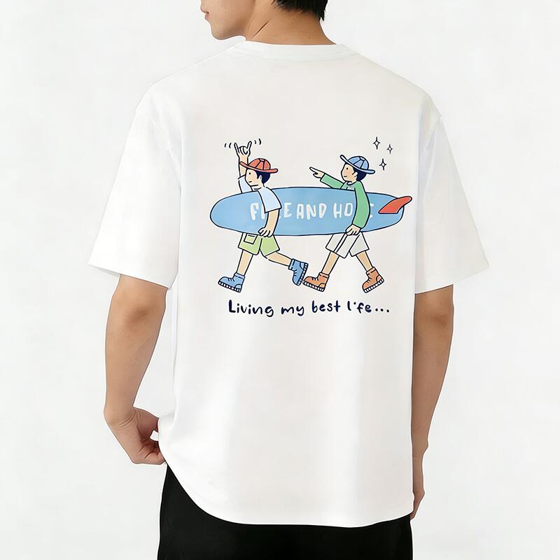 樂天商城 - Tシャツ メンズ プリントTシャツ ティーシャツ 綿100％ コットン おしゃれ サーフィン プリントtシャツ メンズtシャツ 半袖 春 夏 男子 中学生 兄弟 お揃い メンズ カジュアル 通気性 速乾 吸汗発散 高級 万能 丸首 ストレッチ ギフト プレゼント