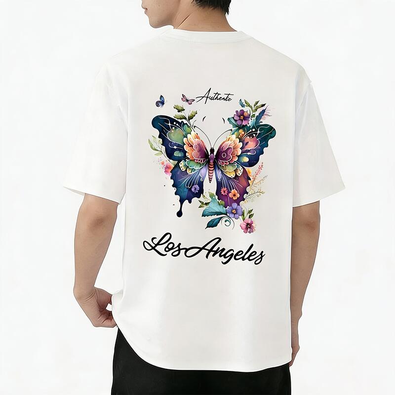 樂天商城 - Tシャツ メンズ プリントTシャツ ティーシャツ 綿100％ コットン 半袖 ちょう チョウ チョウチョウ バックプリントtシャツ カジュアル おしゃれ プリントtシャツ メンズtシャツ 春 夏 男子 中学生 兄弟 メンズ 通気性 速乾 吸汗発散 丸首 ストレッチ ギフト プレゼント
