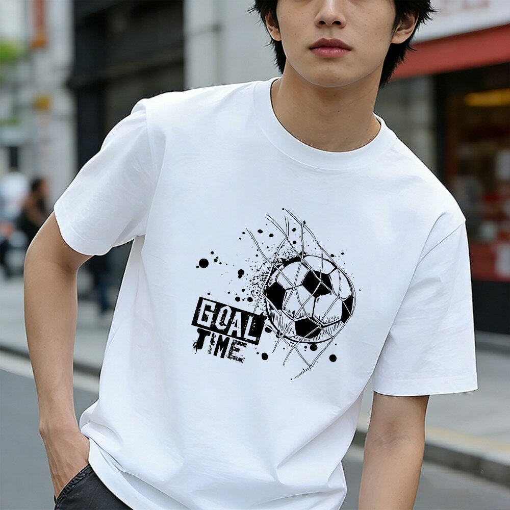 樂天商城 - Tシャツ メンズ 半袖 100％コットン ゴール タイム サッカーボール ネット グラフィックプリント おもしろいTシャツ カジュアルTシャツ ティーシャツ 春 夏 男子 中学生 通気性 速乾 吸汗発散 丸首 アウトドア ストレッチ ギフト プレゼント