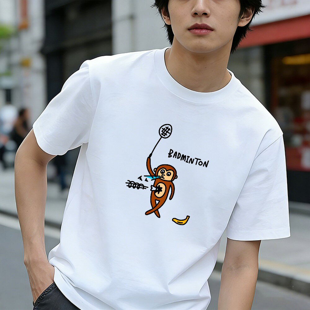 Rakuten - Tシャツ メンズ 半袖 100％コットン バナナでバドミントンをする猿 猿柄 グラフィックプリント おもしろいTシャツ カジュアルTシャツ ティーシャツ 春 夏 男子 中学生 通気性 速乾 吸汗発散 丸首 アウトドア ストレッチ ギフト プレゼント