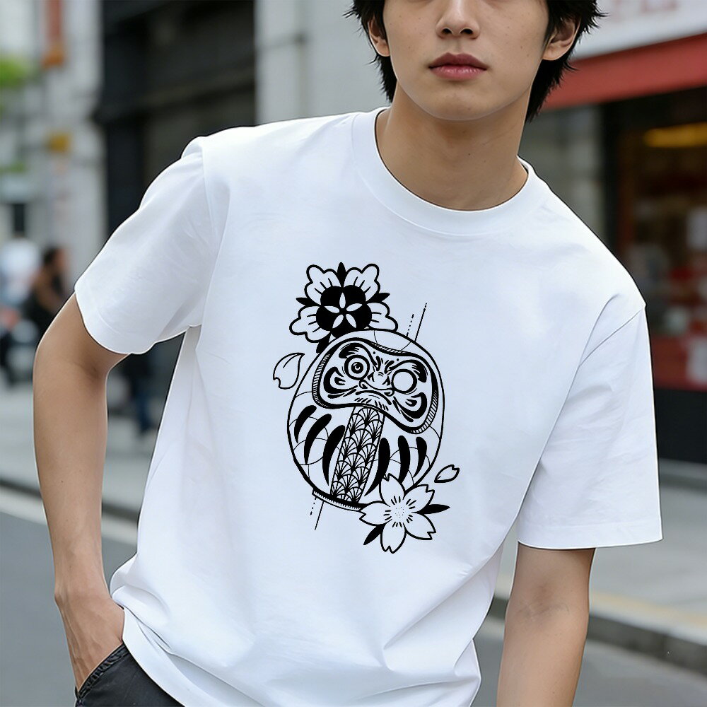 Rakuten - Tシャツ メンズ 100％コットン 半袖 だるまtシャツ 達磨tシャツ だるま ダルマデザイン だるまさんが ティーシャツ おもしろいTシャツ グラフィックTシャツ ユニセックス 綿 春 夏 春服 夏服 中学生男子 通気性 吸汗発散 丸首 ストレッチ