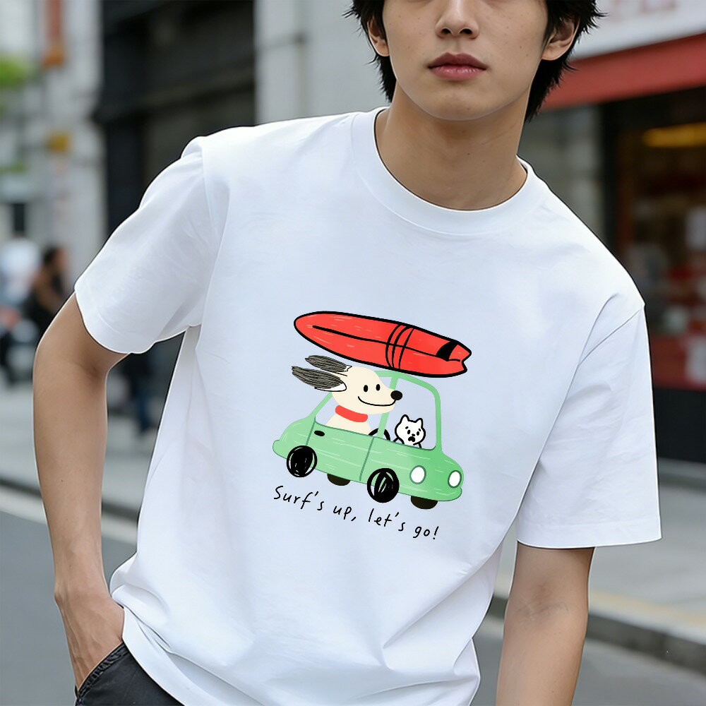 樂天商城 - Tシャツ メンズ ティーシャツ メンズカジュアル コットン tシャツ 100％コットン 半袖 面白いサーフィン犬 グラフィックTシャツ 綿 春 夏 春服 夏服 中学生男子 通気性 速乾 吸汗発散 高級 丸首 ストレッチ ギフト プレゼント