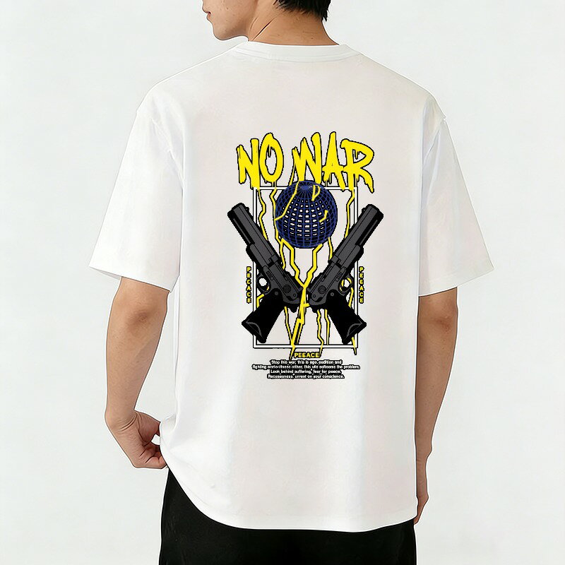 樂天商城 - Tシャツ メンズ 反戦Tシャツ プリントTシャツ ティーシャツ 100％コットン 綿 半袖 おしゃれ 反戦争 戦争を止めよう ピースTシャツ バックプリントtシャツ 春 夏 男子 中学生 通気性 速乾 吸汗発散 高級 丸首 ストレッチ ギフト プレゼント