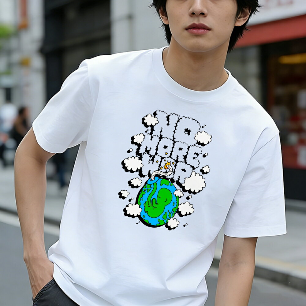 樂天商城 - Tシャツ メンズ 反戦Tシャツ プリントTシャツ ティーシャツ 100％コットン 綿 半袖 反戦争 戦争を止めよう ピースTシャツ 世界の平和 グラフィックプリント 春 夏 男子 中学生 通気性 速乾 吸汗発散 丸首 ストレッチ ギフト プレゼント