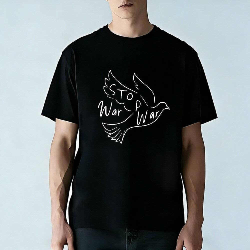 樂天商城 - 反戦Tシャツ メンズ Tシャツ グラフィックプリント ティーシャツ 100％コットン 綿 半袖 平和の鳩 反戦争 戦争を止めよう ピースTシャツ プリントTシャツ 春 夏 男子 中学生 通気性 速乾 吸汗発散 丸首 ストレッチ ギフト プレゼント