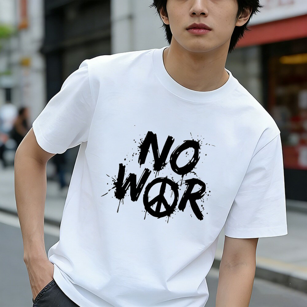 樂天商城 - Tシャツ メンズ 反戦Tシャツ プリントTシャツ ティーシャツ 100％コットン 綿 半袖 反戦争 戦争を止めよう ピースTシャツ 世界の平和 グラフィックプリント 春 夏 男子 中学生 通気性 速乾 吸汗発散 丸首 ストレッチ ギフト プレゼント