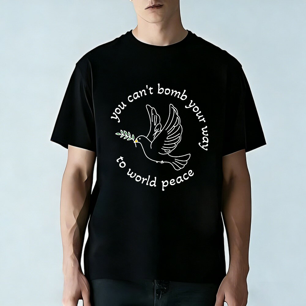 樂天商城 - 反戦Tシャツ メンズ Tシャツ グラフィックプリント プリントTシャツ 100％コットン 綿 半袖 反戦争 戦争を止めよう 平和の鳩 ピースTシャツ 世界の平和 春 夏 男子 中学生 通気性 速乾 吸汗発散 丸首 ストレッチ ギフト プレゼント