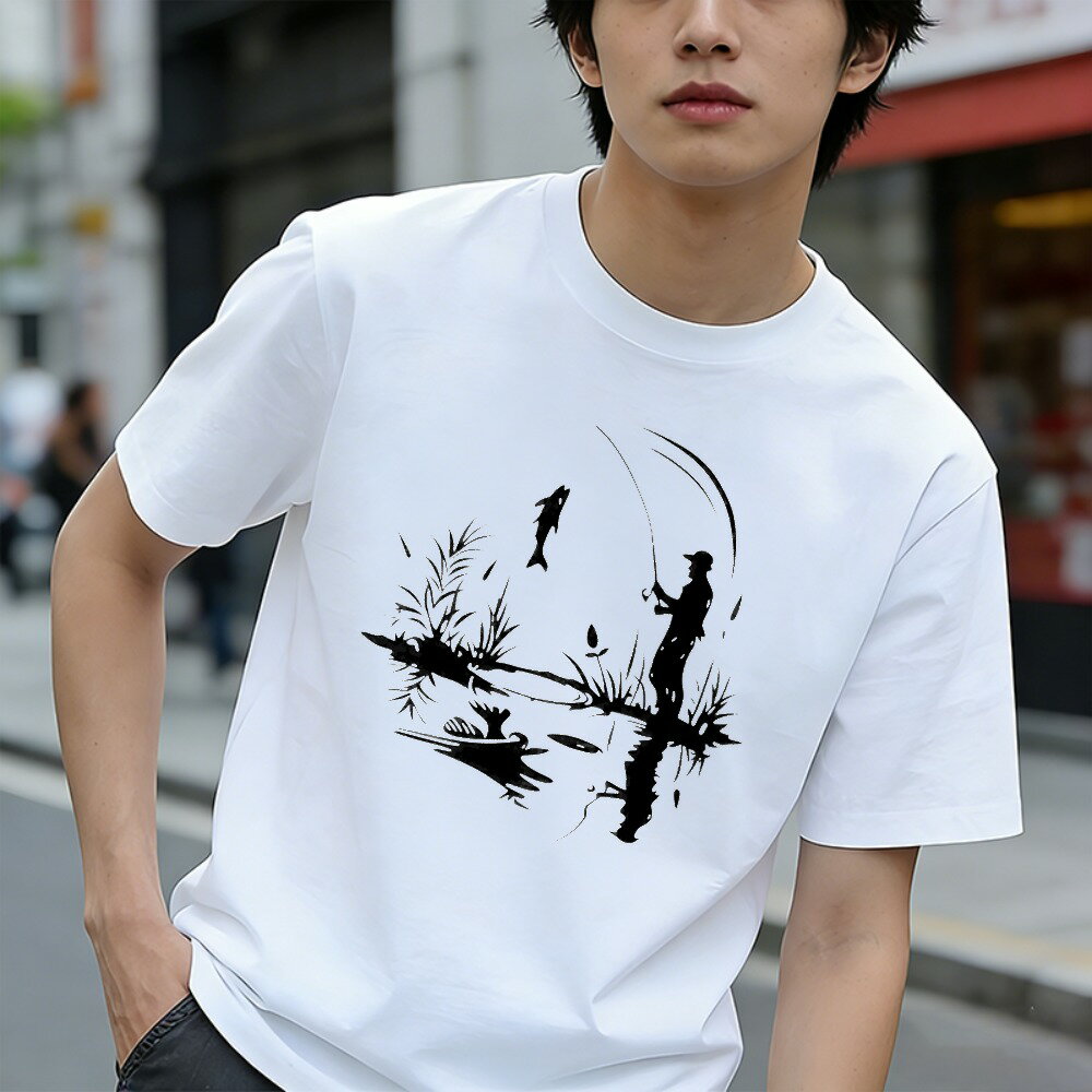 樂天商城 - Tシャツ メンズ プリントTシャツ ティーシャツ 100％コットン 半袖 綿 シンプル 魚釣り 釣り人 グラフィックプリント 春 夏 男子 中学生 通気性 速乾 吸汗発散 丸首 ストレッチ ギフト プレゼント