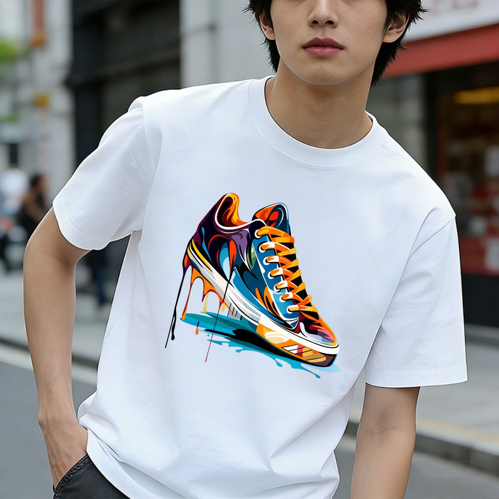 Rakuten - Tシャツ メンズ ティーシャツ メンズカジュアル コットンtシャツ 100％コットン 半袖 スニーカーテーマ 靴柄 カジュアル グラフィックTシャツ ユニセックス 綿 春 夏 春服 夏服 中学生男子 通気性 速乾 吸汗発散 丸首 ストレッチ ギフト プレゼント