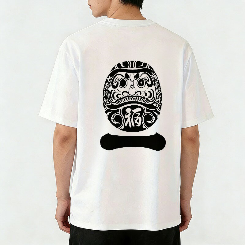 樂天商城 - Tシャツ メンズ ティーシャツ おもしろいTシャツ コットンtシャツ 100％コットン 半袖 ダルマデザイン 達磨 グラフィックTシャツ バックプリントtシャツ ユニセックス 綿 春 夏 春服 夏服 中学生男子 通気性 速乾 吸汗発散 丸首 ストレッチ