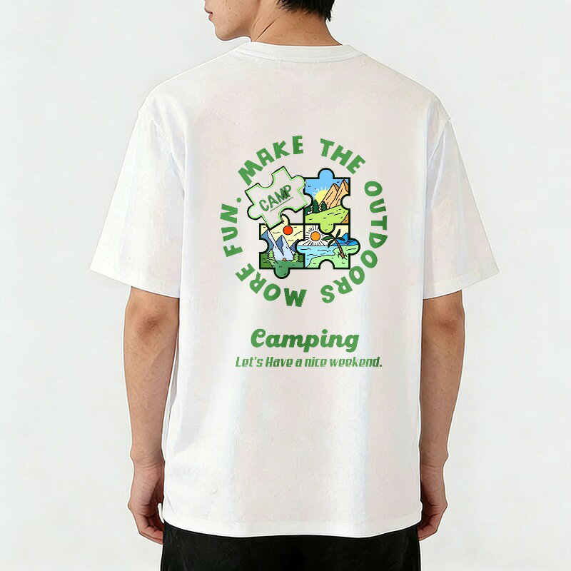 Rakuten - Tシャツ メンズ ティーシャツ おもしろいTシャツ コットンtシャツ 100％コットン 半袖 パズルデザイン 風景 アメリカン グラフィックTシャツ バックプリントtシャツ ユニセックス 綿 春 夏 春服 夏服 中学生男子 通気性 速乾 吸汗発散 丸首 ストレッチ