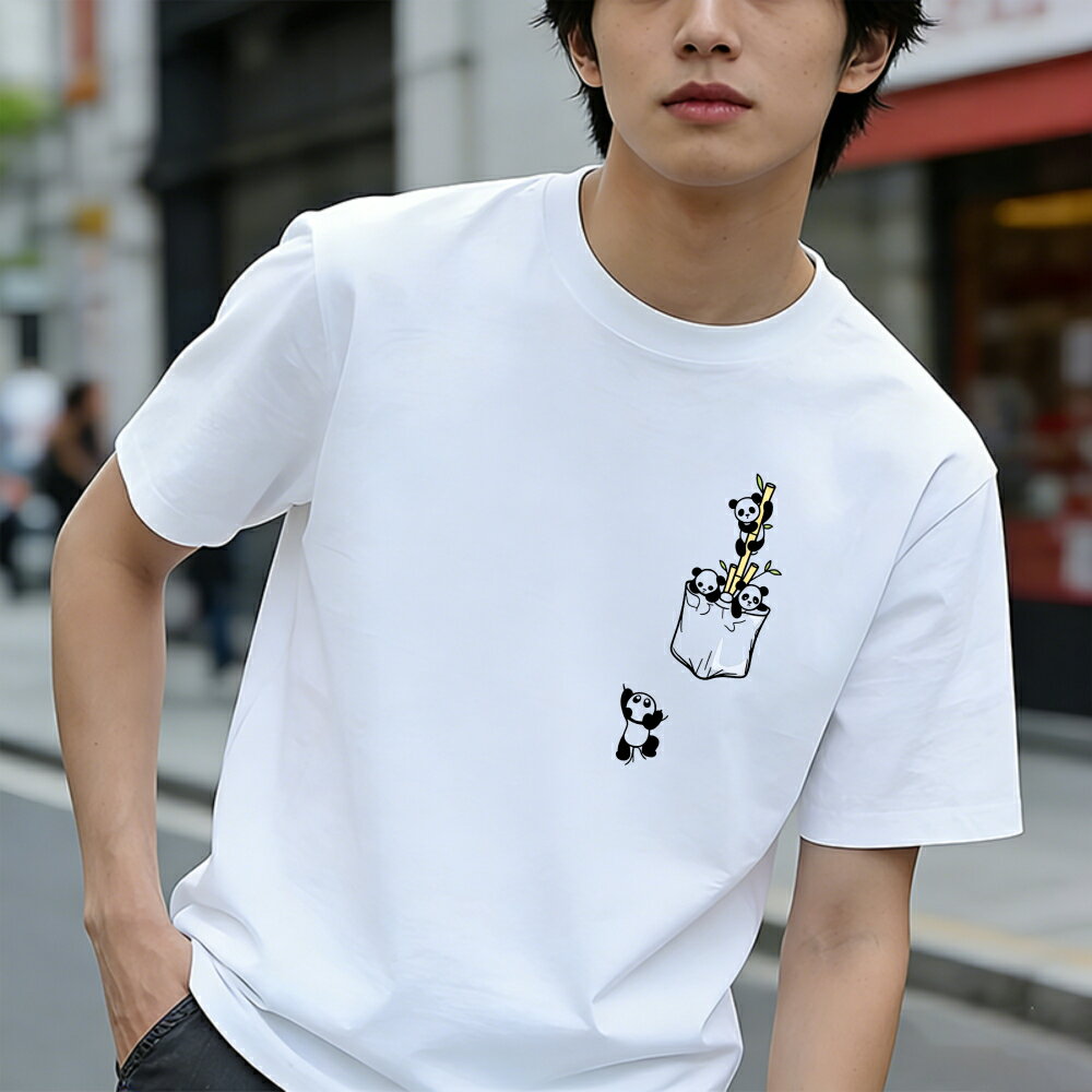 樂天商城 - Tシャツ メンズ おもしろいTシャツ パンダ柄 かわいい グラフィックプリント プリントTシャツ ティーシャツ 100％コットン 綿 カジュアルTシャツ 春 夏 男子 中学生 通気性 速乾 吸汗発散 丸首 ストレッチ ギフト プレゼント