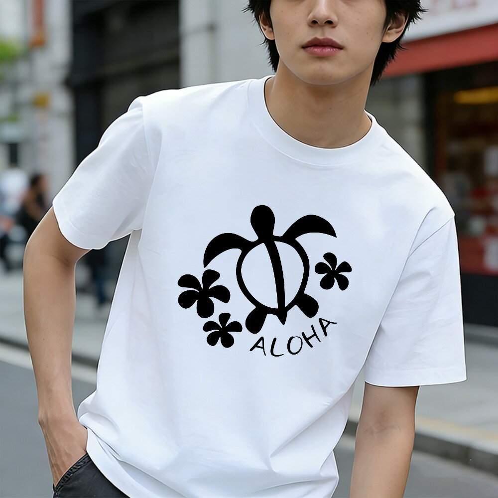 樂天商城 - Tシャツ メンズ グラフィックプリント 100％コットン カメの花アロハデザインプリント 亀 プリントTシャツ ティーシャツ 綿 おもしろいTシャツ カジュアルTシャツ 春 夏 男子 中学生 通気性 速乾 吸汗発散 丸首 ストレッチ ギフト プレゼント