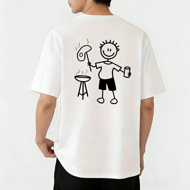 樂天商城 - Tシャツ メンズ バックプリントtシャツ 100％コットン BBQの男の子 カジュアルTシャツ グラフィックプリント ティーシャツ 綿 半袖 春 夏 男子 中学生 通気性 速乾 吸汗発散 丸首 ストレッチ ギフト プレゼント