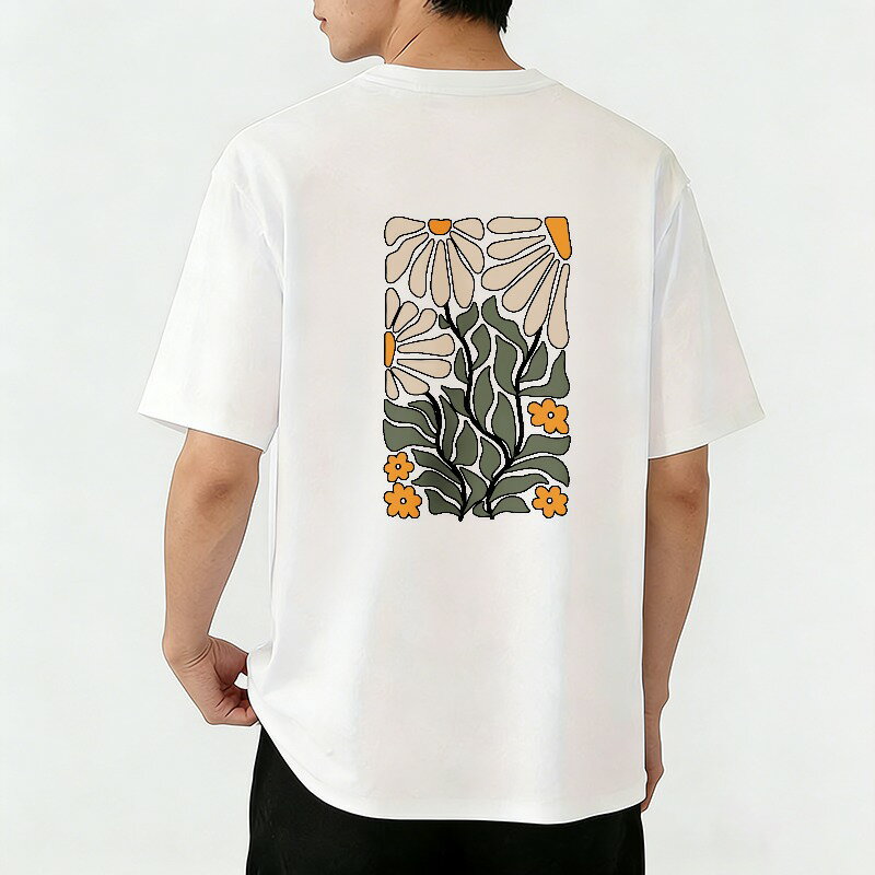 樂天商城 - Tシャツ メンズ 半袖 バックプリントtシャツ 100％コットン ひまわり 花柄 向日葵 カジュアルTシャツ グラフィックプリント ティーシャツ 綿 春 夏 男子 中学生 通気性 速乾 吸汗発散 丸首 ストレッチ ギフト プレゼント