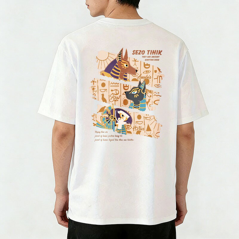 Rakuten - Tシャツ メンズ 半袖 バックプリントtシャツ 100％コットン エジプトの神々と象形文字 カジュアルTシャツ グラフィックプリント ティーシャツ 綿 春 夏 男子 中学生 通気性 速乾 吸汗発散 丸首 ストレッチ ギフト プレゼント