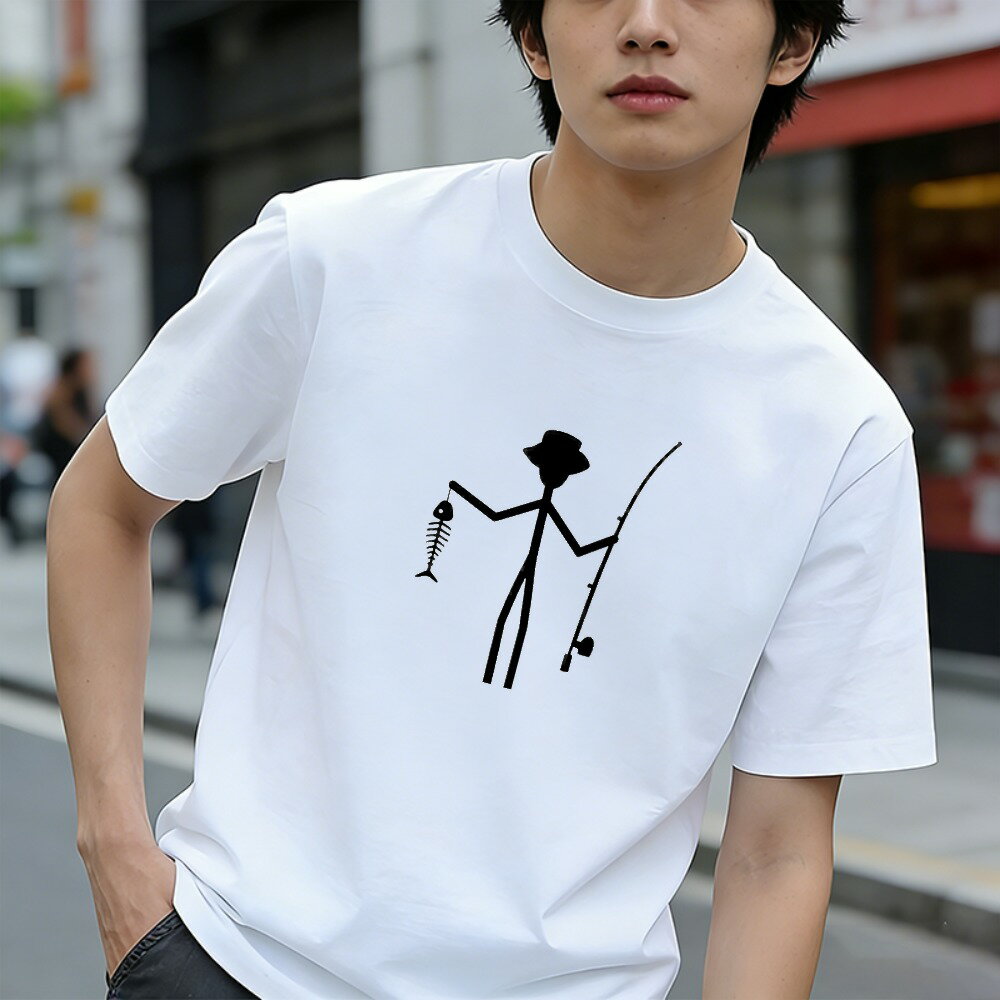 樂天商城 - Tシャツ メンズ 半袖 グラフィックプリント 100％コットン 魚を手に持った漁師と釣り竿 魚釣り 釣り人 おもしろいTシャツ カジュアルTシャツ ティーシャツ 春 夏 男子 中学生 通気性 速乾 吸汗発散 丸首 アウトドア ストレッチ ギフト プレゼント