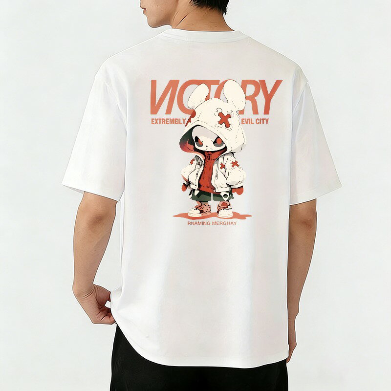 樂天商城 - Tシャツ メンズ 半袖 グラフィックプリント 100％コットン ウサギ柄 漫画風 おもしろいTシャツ カジュアルTシャツ ティーシャツ 春 夏 男子 中学生 通気性 速乾 吸汗発散 丸首 アウトドア ストレッチ ギフト プレゼント