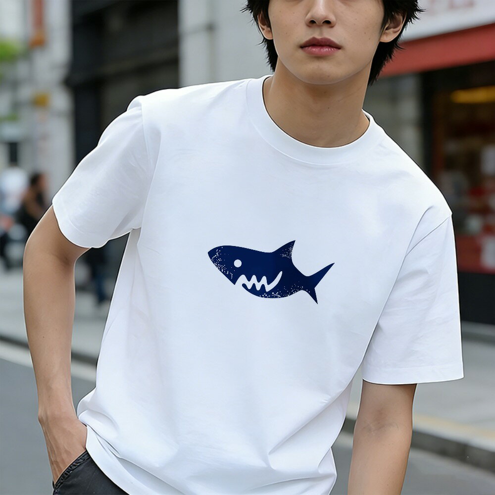 樂天商城 - Tシャツ メンズ 半袖 グラフィックプリント 100％コットン サメ 鮫柄 おもしろいTシャツ カジュアルTシャツ ティーシャツ 春 夏 男子 中学生 通気性 速乾 吸汗発散 丸首 アウトドア ストレッチ ギフト プレゼント