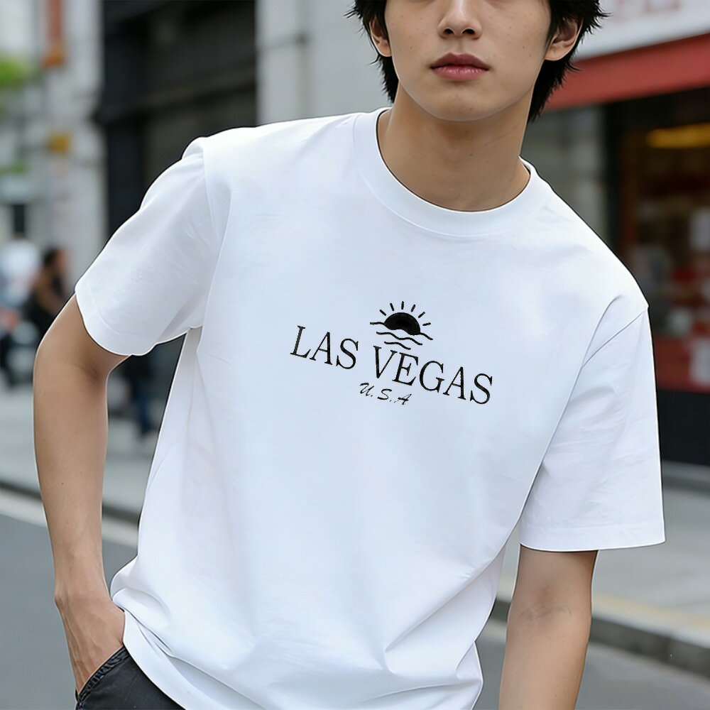 樂天商城 - Tシャツ メンズ 半袖 グラフィックプリント 100％コットン ラスベガス U S A サン ロゴ おもしろいTシャツ カジュアルTシャツ ティーシャツ 春 夏 男子 中学生 通気性 速乾 吸汗発散 丸首 アウトドア ストレッチ ギフト プレゼント