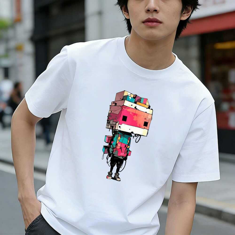 樂天商城 - Tシャツ メンズ 半袖 100％コットン カピクセルロボットキャラクターデザインアート ストリートスタイル グラフィックプリント おもしろいTシャツ カジュアルTシャツ ティーシャツ 春 夏 男子 中学生 通気性 速乾 吸汗発散 丸首 アウトドア ストレッチ ギフト プレゼント