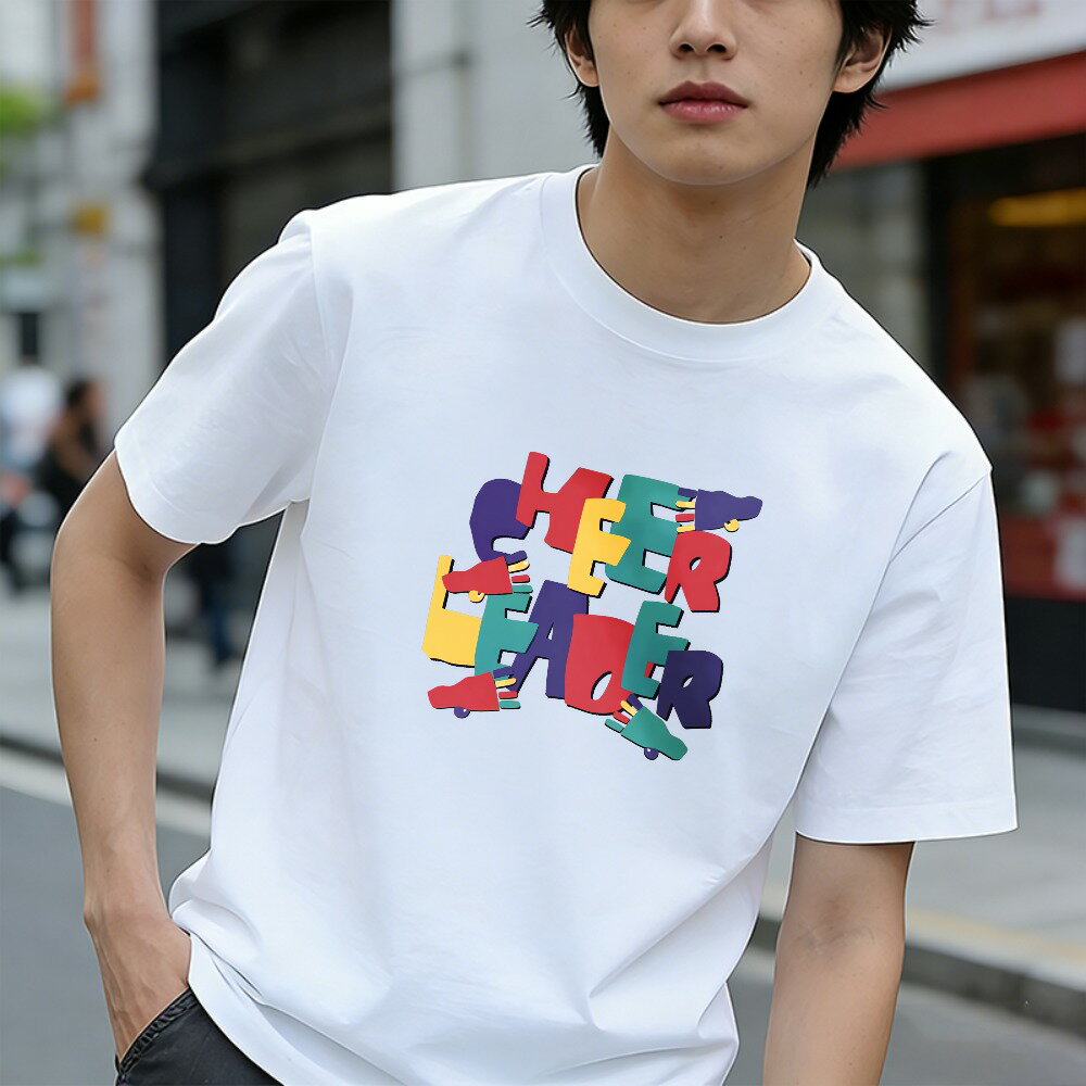 Rakuten - Tシャツ メンズ 半袖 100％コットン チアリーダー カラフル テキスト デザイン グラフィックプリント おもしろいTシャツ カジュアルTシャツ ティーシャツ 春 夏 男子 中学生 通気性 速乾 吸汗発散 丸首 アウトドア ストレッチ ギフト プレゼント